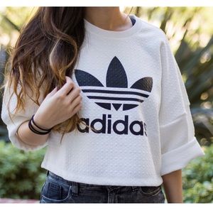 Adidas White Crop Top with Black Logo